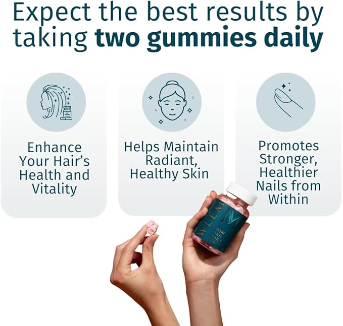WEEM Hair Skin and Nails Gummies - Supports Healthy Hair - Vegan biotin Vitamins for Women & Men Supports Faster Hair Growth, Stronger Nails, Healthy Skin, Extra Strength (3)