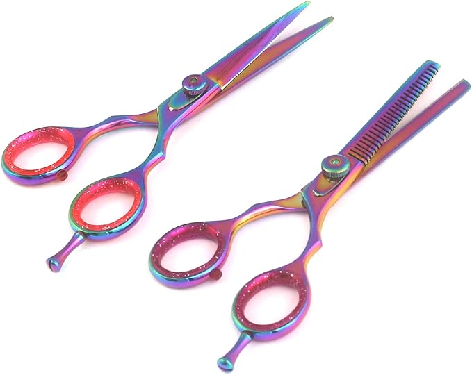 G.S Professional Titanium Barber Scissor Razors Edge Hair Cutting 5 Pcs Set 5.5" Barber Shears W/5.5" Texturizing/Thinning Shears Made of Japanese Stainless Steel with Black Leather Case