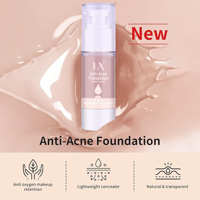 Acne-serum Foundation with Salicylic Acid & Vitamin E, Sensitive Skin Foundation Vegan & Non-Comedogenic for Acne Prone Skin Care (Deep-403)