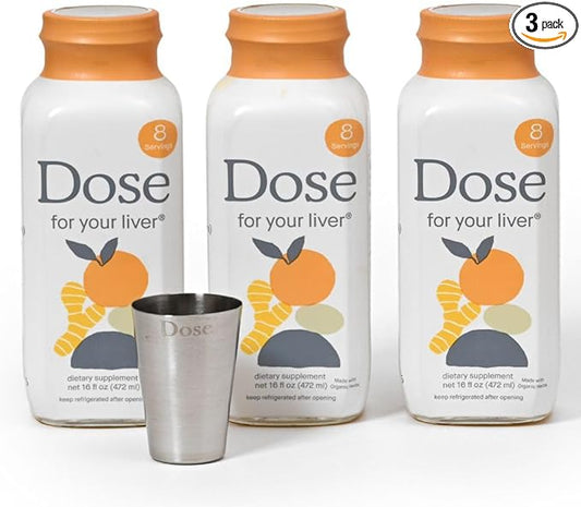 DOSE for Your Liver Cleanse Detox & Repair, Made with Organic Milk Thistle Supplement with Turmeric, Dandelion, Ginger, and Orange, Supports Healthy Liver Function,16oz Bottle, 3 Pack (3 Week Supply)