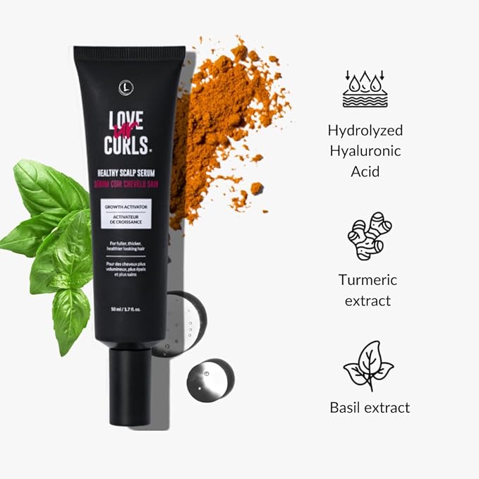 Love Ur Curls - Healthy Scalp Serum Growth Hair Activator, Turmeric & Basil Extracts for Deep Moisturizing and Thicker Full Hair, Vegan, 50mL