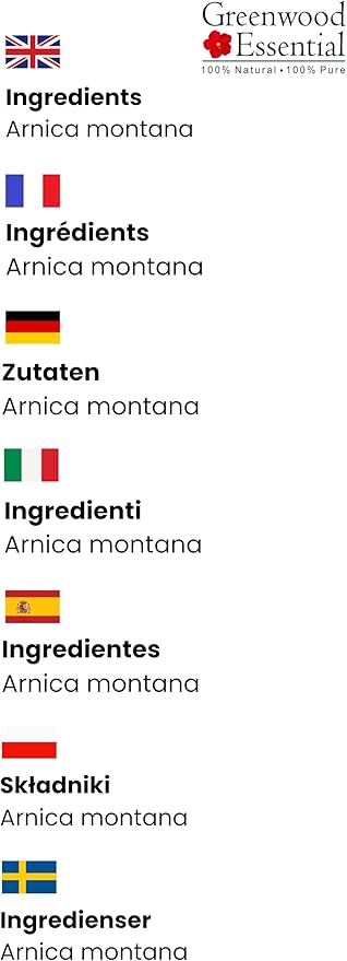 Greenwood Essential Arnica Oil (Arnica montana) | Infused | Pure | Non-Sticky | Lightweight | For Massage Preparations | Natural | Ayurvedic | For Men & Women | All Skin Types | 5ml (0.16 oz)