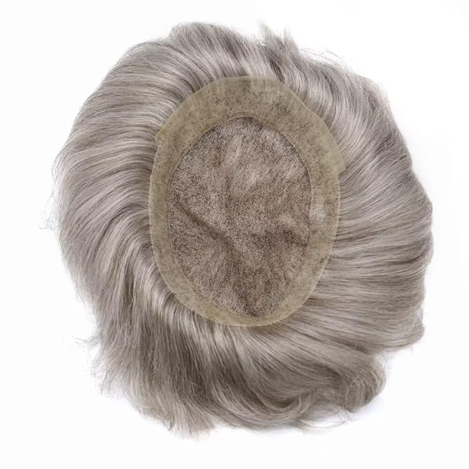 FACE MIRACLE Lace Front Mens Toupee Human Hair System Swiss Lace Center Toupee for Men Thin Skin PU Around Hair Replacement System V-Looped Mens Hair Wig Units 6"X9" #1B80 Off Black with 80% Gray