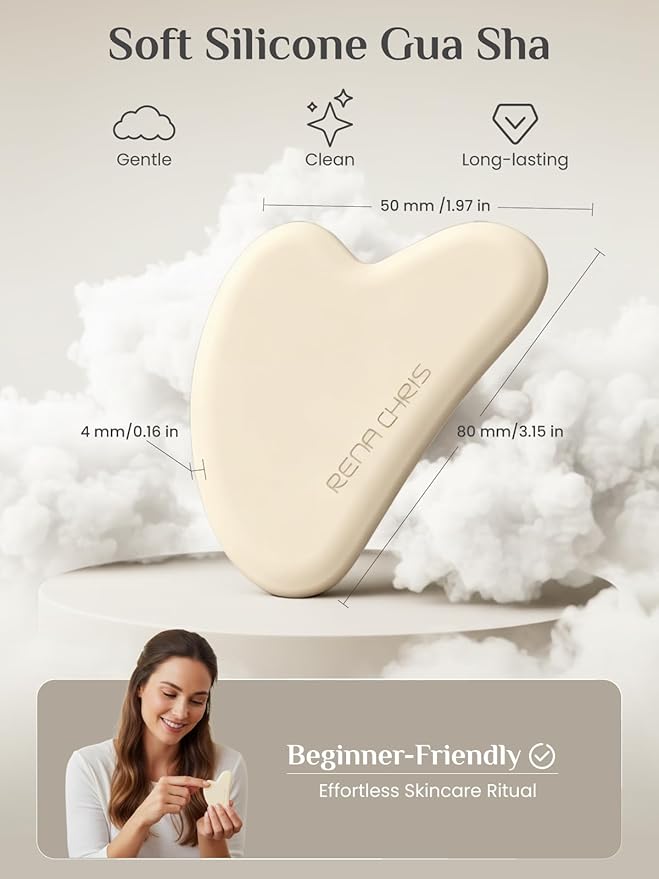 Rena Chris Gua Sha Facial Tools, Silicone Guasha Tool for Face and Neck Acupuncture, Facial Manual Massager Tool for Jawline Sculpting and Puffiness Reducing, Skincare Gift for Women