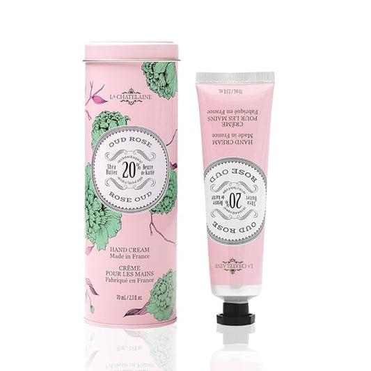 La Chatelaine Shea Butter Hand Cream, Made in France, Natural and Organic Ingredients, 70ml / 2.3 oz, Gift Tin, Oud Rose