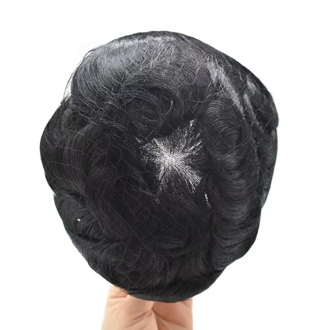 FACE MIRACLE Toupee for Men French Lace Center Mens Toupee Hairpiece Human Hair Replacement System Lace Center with Poly around Hair Units Mens Wig Hair Prosthesis,#2 Darkest Brown