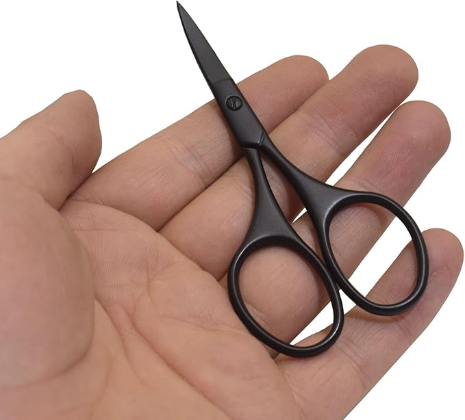 Multicolor Professional Grooming Scissors for Personal Care Facial Hair Removal and Ear Nose Eyebrow Trimming Stainless Steel Fine Straight Tip Scissors 3.9 Inch (Black Curved D)