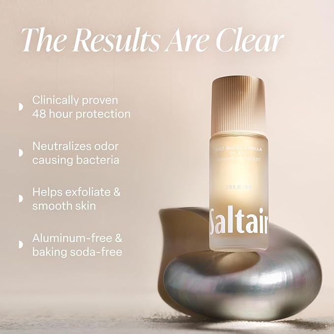 Saltair Serum Deodorant Salt Water Vanilla 2 Pack. 5% AHA Formula. Lactic Acid and Mandelic Acid Deodorant. Aluminum Free Odor Control for Women and Men. Travel Essentials, 2x 1.7oz Roll On
