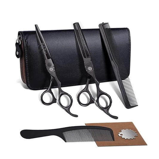 Purple Dragon Professional Japan 440C Hair Salon Cutting Shear and Barber Thinning Scissor Hairdressing Shear Set with Bag