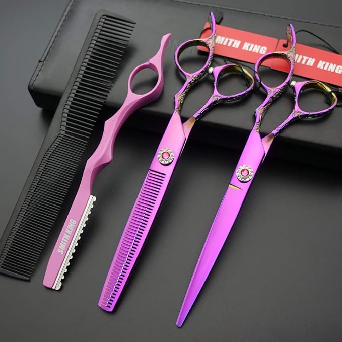 Professional Hair Cutting Scissors Set with Razor Comb Case,Hair cutting shears Hair Thinning shears with rose handle (7.0 inches)
