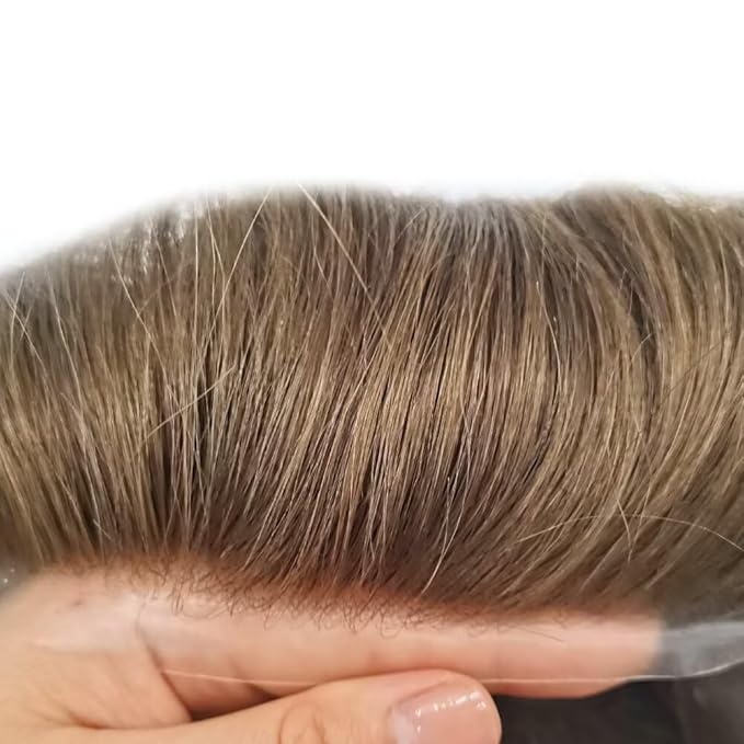 FACE MIRACLE Mens Toupee Lace Front Hairpieces Soft Human Hair Replacement System Natural Hairline Toupee for Men French Lace Poly V-Looped Mens hair Units 6"X8" #22R