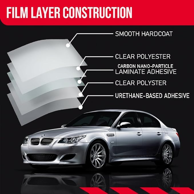 United Window Tint Car Film 20" in x 100'Ft MAX Nano Carbon Film 2Ply 5% VLT - Clear Polyester Privacy Window Tint Blocks UV/IR Rays, Heat & Glare- Laminate Adhesive with Lifetime Color Stability…