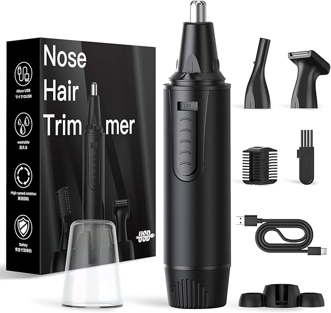 Nose Hair Trimmers for Men，Rechargeable Hair Trimmer 3 in 1 Painless Multifunctional Ear and Nose Hair Trimmer with IPX7 Waterproof Dual Edge Blades (Ink Black)