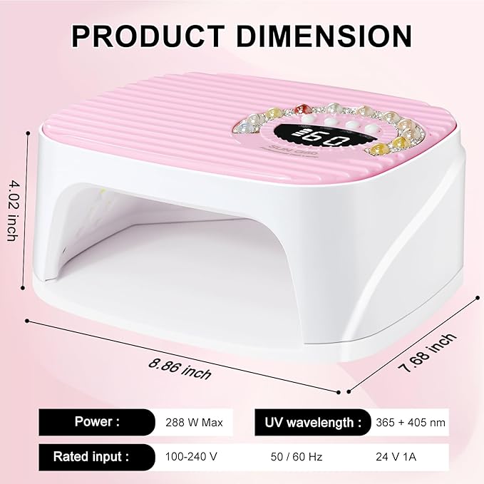 LIMEGIRL UV LED Nail Lamp Kit for Gel Polish Professional Fast Curing Pink Dryer Light Set with 45PCS Lamp Beads and Gloves Cordless Rechargeable Nail Art Cure Machine for Manicure Pedicure