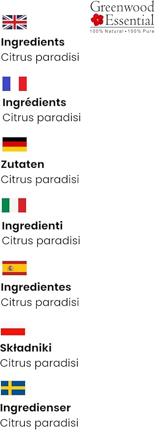 Greenwood Essential Grapefruit Essential Oil (Citrus paradisi) Pure | Non-Sticky | Non-Greasy | Lightweight | Men & Women | All Skin Types | Steam Distilled 30ml (1 oz)