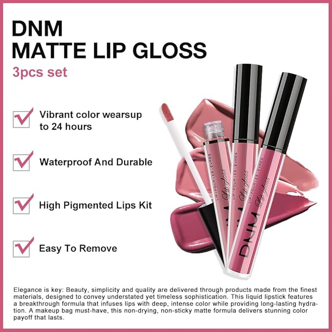 evpct 3Pcs Light Neutral Mauve Matte Liquid Lipstick Lip Stain Sets for Women, Matte Lipstick Long Lasting Waterproof Permanent 24 Hours original, Magic Lip Sticks Pack for Halloween Daily Makeup