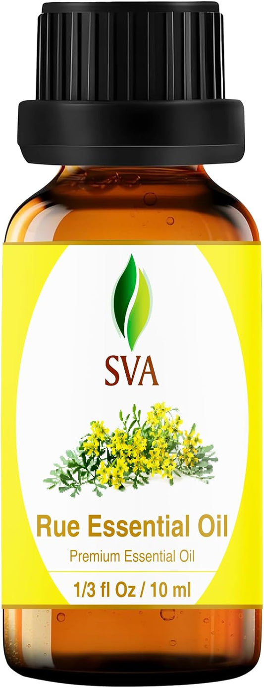 SVA Rue Essential Oil – 1/3 Fl Oz – 100% Natural Rue Oil - for Diffuser, Hair Care, Face, Skin Care, Aromatherapy, Scalp and Body Massage, Soap and Candle Making