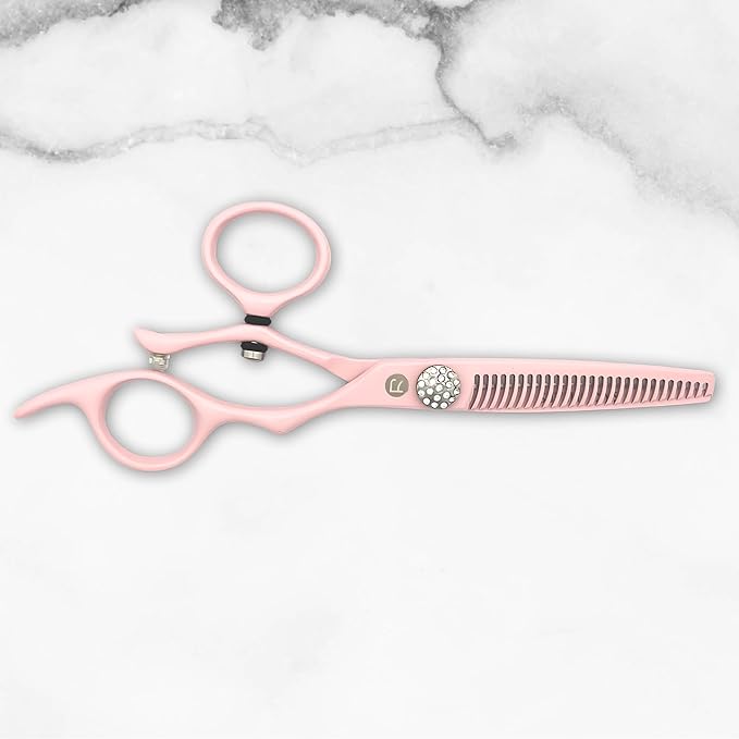 Pink Hair Scissors for Professional Use - Japan 440C Stainless Steel w/Pink Titanium Finish - Sharp, Durable (5.5" Swivel Thinning Shears)