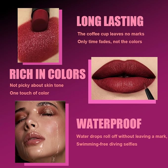 AMY'S DIARY 2Pcs Deep Red Lipstick and Lip Liner Combo, Lip Liner and Lip Stick Kit for Women, Matte Lip Pencil and Smooth Hydrating Lipstick, Non-Stick Lip Makeup Set (07#Wine Red)