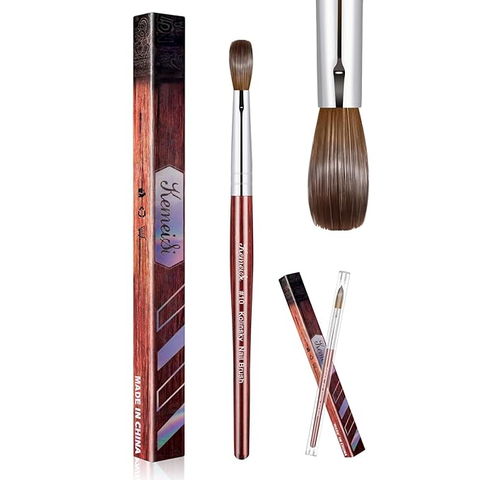 Acrylic Nail Brush Size 10,KEMEISI 100% Pure Kolinsky Nail Art Brushes Wood Handle Oval Shaped Acrylic Powder Nail Design Tools for Professional Manicure DIY Home Salon (Red)