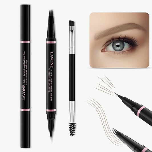 Eyebrow Pencil,2-in-1 Waterproof Eyebrow Pen with 4 Tip Brow Pen and Ultra-Precise Brow Pencil,with Dual-ended Eyebrow Brush,Eyebrow Makeup for Natural Looking Eyebrows - Blonde