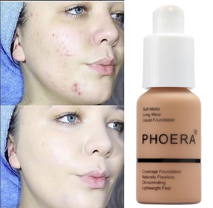 2 Pack PHOERA Foundation 108# Tan and 109# Mocha,Full Coverage Flawless Soft Matte 24 HR Oil Control Waterproof Concealer Makeup.