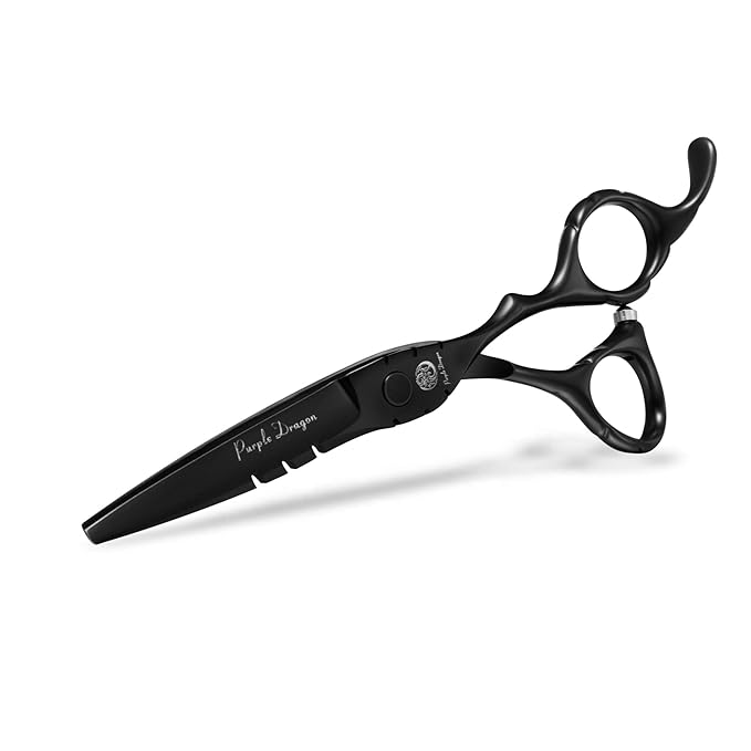 Purple Dragon Professional Japan 440C Hair Salon Cutting Shear and Barber Thinning Scissor Hairdressing Shear Set with Bag (Black, 6 Inch)