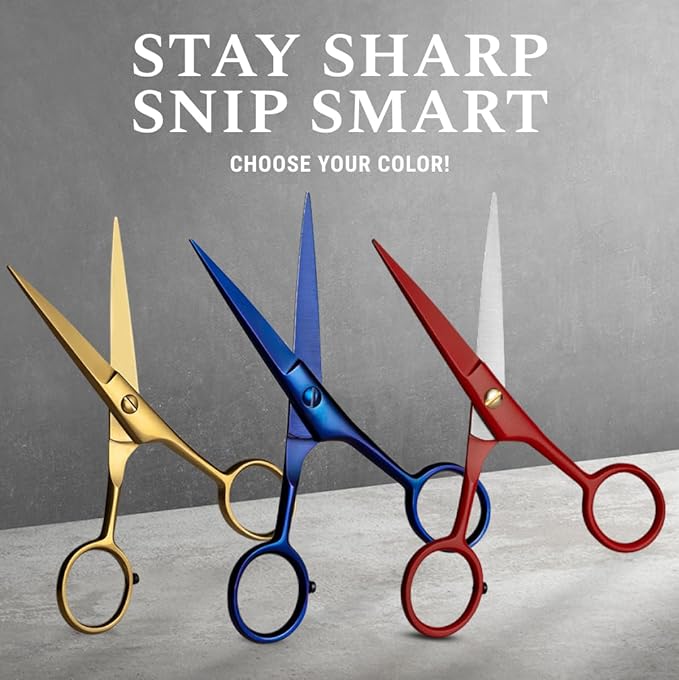 Ontaki Brass Grooming Kit - 5 in, Golden Brass - Beard Trimming Scissors, Mustache Comb & Beard Comb, Carrying Pouch