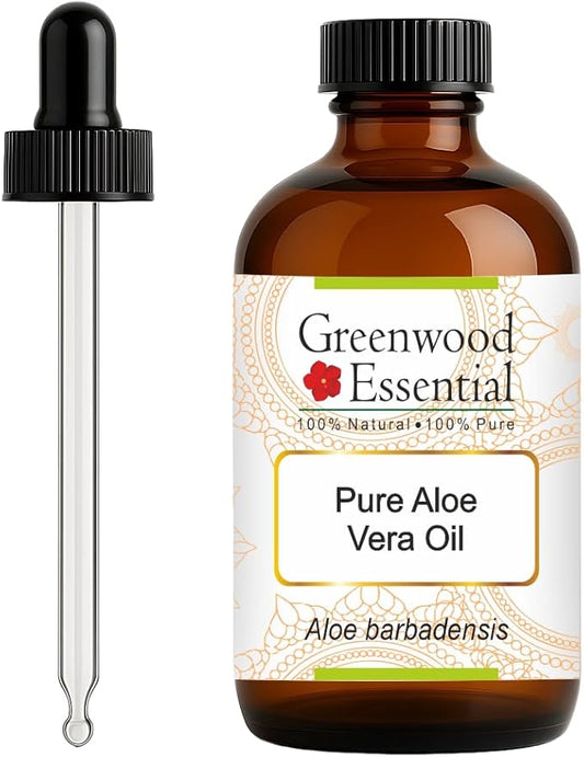 Greenwood Essential Pure Aloe Vera Oil (Aloe barbadensis) with Glass Dropper 120ml (4 oz)