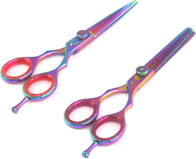 G.S Professional Titanium Barber Scissor Razors Edge Hair Cutting 5 Pcs Set 5.5" Barber Shears W/5.5" Texturizing/Thinning Shears Made of Japanese Stainless Steel with Black Leather Case