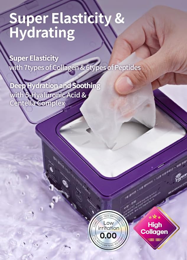 BEAUDIANI Pepti Collagen Face Mask 31pcs – Daily Hydrating & Firming Sheet Mask with 7 Collagens, 6 Peptides & Hyaluronic Acid, Korean Skincare for Radiant Glass Skin