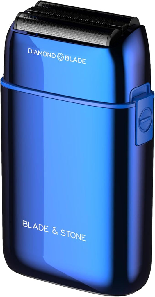 Blade & Stone PS501 Foil Shaver for Men – Dual Foil Cordless Shaver with Graphene-X Blades and 8000 RPM Digital Motor – All-Metal, Rechargeable Wet and Dry Razor – Big Blue