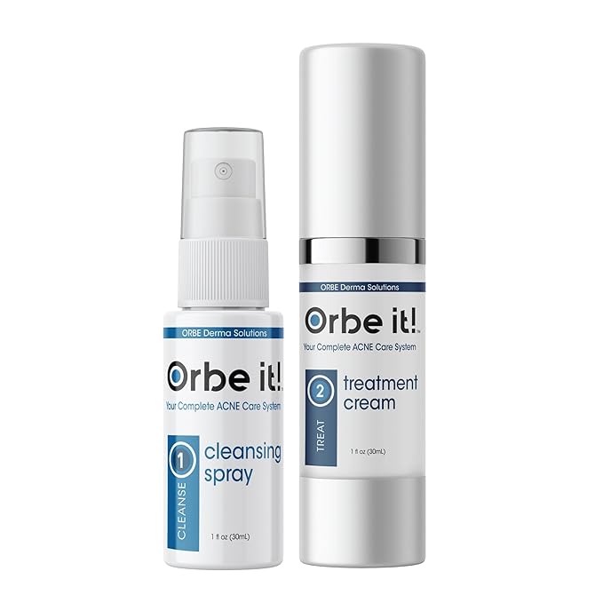 ORBE Derma Solutions Orbe It! 2-Step Acne Treatment – Clears, Treats & Prevents Acne & Helps Unclog Pores with 2% Salicylic Acid – Includes Cleansing Spray 1 oz & Treatment Cream 1 oz