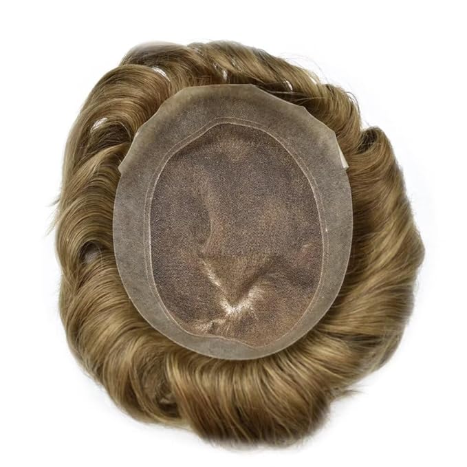 FACE MIRACLE Mens Toupee Lace Front Hairpieces Soft Human Hair Replacement System Natural Hairline Toupee for Men French Lace Poly V-Looped Mens hair Units 6"X9" 7ASH Light Ash Brown