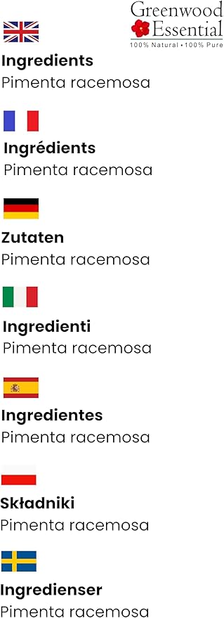 Greenwood Essential Pure Bay Essential Oil (Pimenta racemosa) Steam Distilled 50ml (1.69 oz)