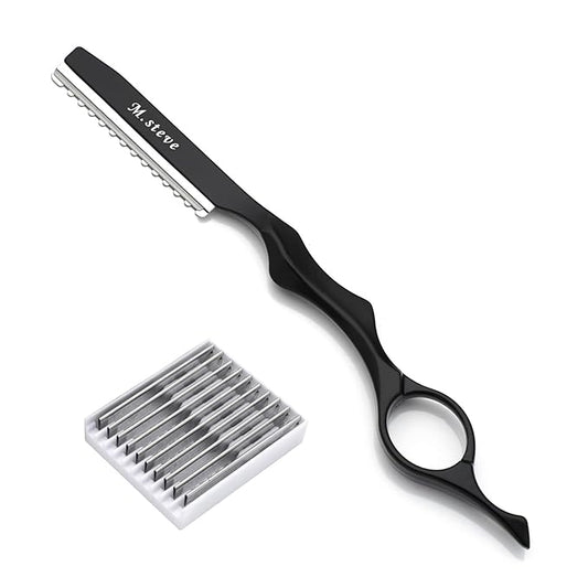 Hair Razors For Cutting Hair 6.89",Professional Hair Styling Thinning Texturizing Cutting Razor with Replacement Hair Razor Blades,Ideal for Salon/Home -11PCS Black