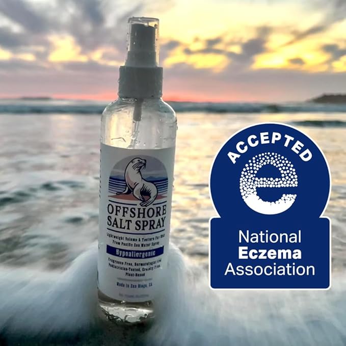 Offshore Salt Spray: Sea Salt Hair Mist for Sensitive Scalp, Lightweight Algae-Based Styling Spray, Hypoallergenic and Dermatologist-Tested, 8oz NATIONAL ECZEMA ASSOCIATION SEAL OF ACCEPTANCE