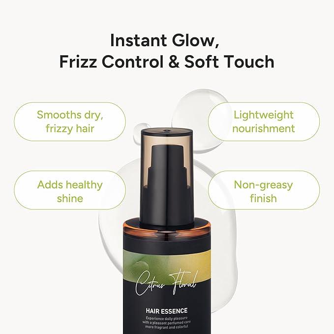 Perfumed Hair Oil & Serum 2-in-1 – Korean Essence Oil for Frizzy, Dry, Damaged Hair & Glass Hair Shine – Argan Oil & Amino Acids – Sulfate & Paraben-Free – Citrus Floral, 100ml / 3.38 fl oz