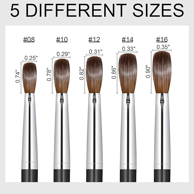 Acrylic Nail Brush Size #14, 100% Pure Kolinsky Nail Art Brushes for Acrylic Application, Sturdy Handle Oval Shaped Acrylic Powder Nail Design Tools for Professional Manicure DIY