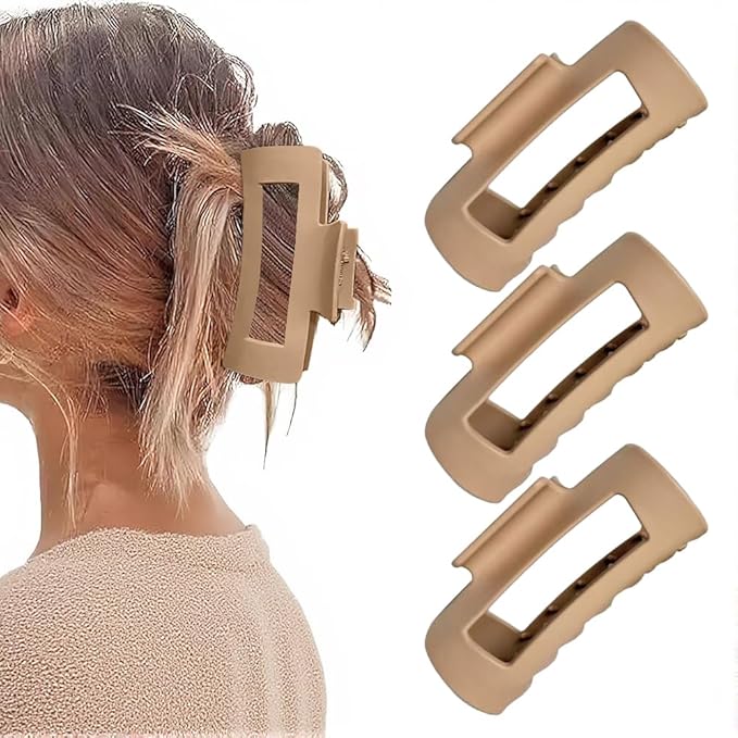 Silicone Hair Clips, Cloud Hair Pins for Women, 3.9 inch Soft Hair Claw Clip for Thick/Fine/Thin/Curly Hairstyle, Khaki 3 Pack