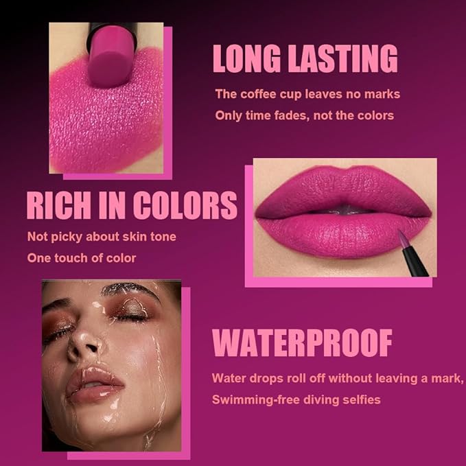 AMY'S DIARY 2Pcs Hot Pink Lipstick and Lip Liner Combo, Lip Liner and Lip Stick Kit for Women, Matte Lip Pencil and Smooth Hydrating Lipstick, Non-Stick Lip Makeup Set (05# Rose Pink)