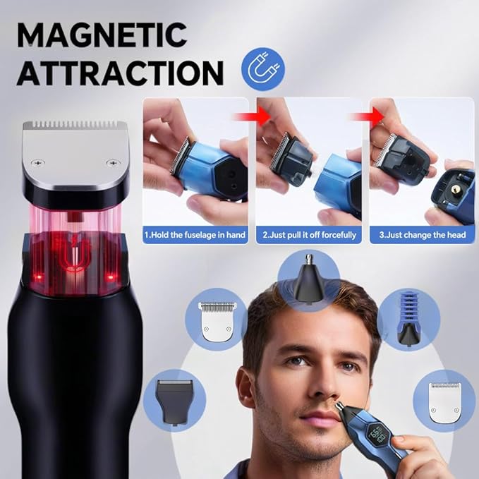 5-in-1 Electric Beard Trimmer Body Hair Trimmer Kit, Professional Cordless Hair Clippers for Men Rechargeable, IPX7 Waterproof Mens Grooming Kit for Face, Mustache, Body, Nose, Gifts for Men (Blue)