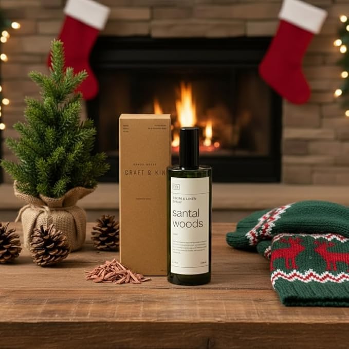 Craft & Kin Santal Woods Room Spray for Bedding, 6.76 oz, Pillow Spray, Long-Lasting Room Freshener, Soothing Aroma Mist for Home & Washroom