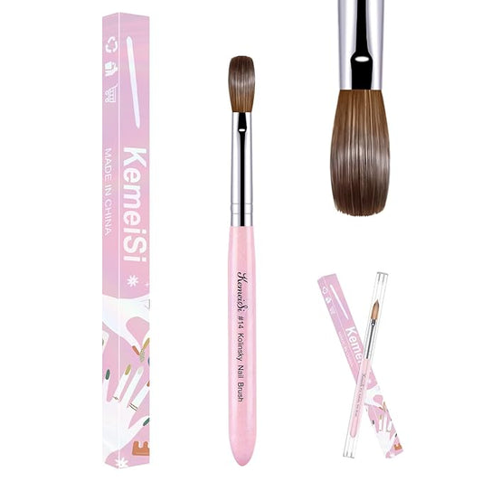 Acrylic Nail Brush Size #14, 100% Pure Kolinsky Nail Art Brushes for Acrylic Application, Sturdy Starry Handle Oval Shaped Nail Design Tools for Professional Manicure DIY, Pink