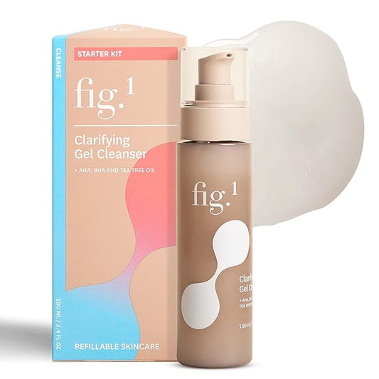 Fig.1 Clarifying Gel Cleanser | AHA BHA Tea Tree Oil Formula for Oily & Sensitive Skin Face wash | Deep Pore Cleansing, Dermatologist-Tested for Acne Prone, Vegan & Refillable Skincare Solution, 100ml