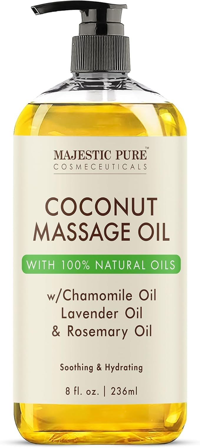 MAJESTIC PURE Coconut Massage Oil for Massage Therapy - Refreshing, and Relaxing - Natural Oils - for All Skin Types - Men and Women - 8 fl oz