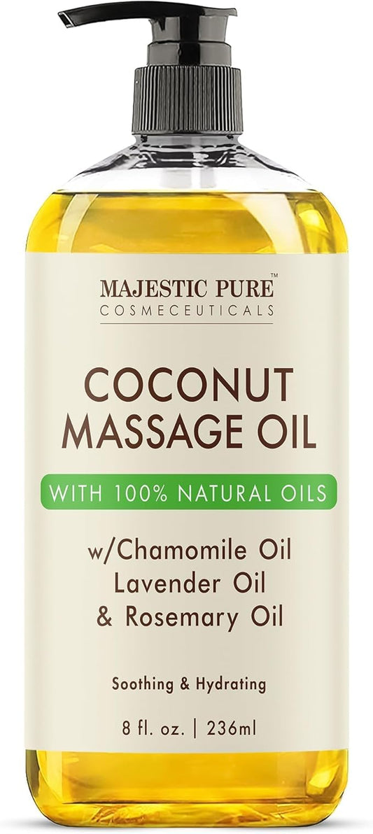 MAJESTIC PURE Coconut Massage Oil for Massage Therapy - Refreshing, and Relaxing - Natural Oils - for All Skin Types - Men and Women - 8 fl oz