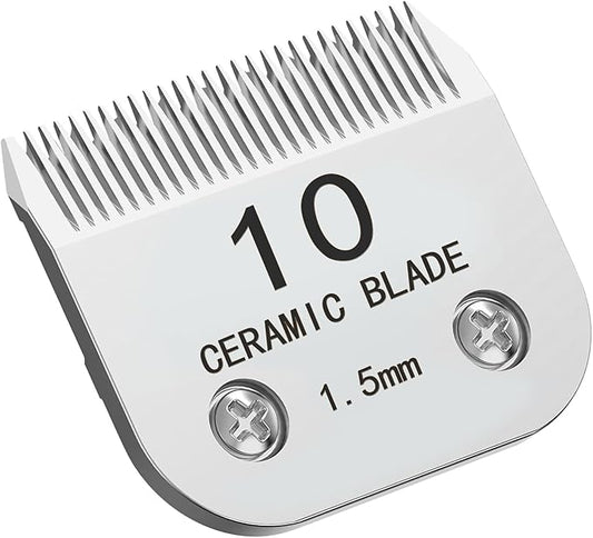 Docal 10# Silver Detachable Clipper Ceramic Blades, Dog Grooming Clipper Replacement Blades Compatible with Dog Clippers, KM Series Clippers, A5, Size 10, Cut Length 1/16"(1.5mm)