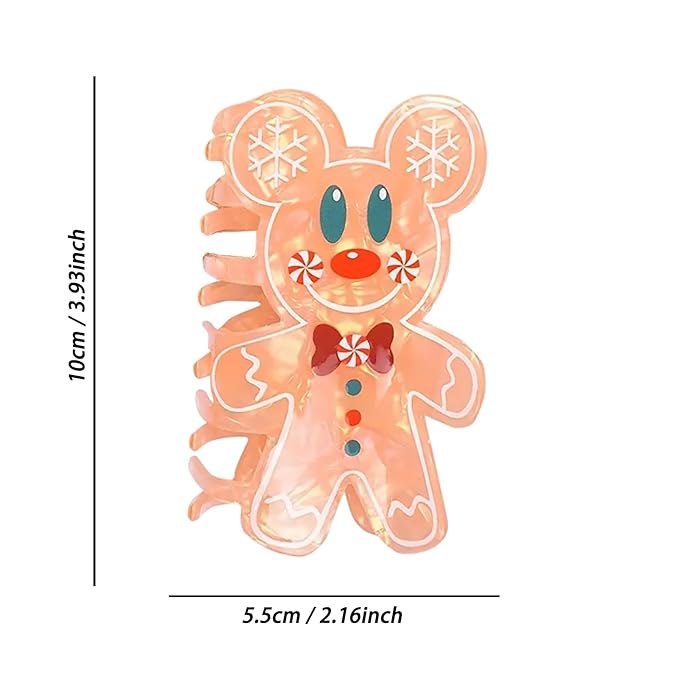 Glitter Gingerbread Man Hair Clips - Christmas Cute Reindeer Hair Claw Clips Winter Holiday Strong Grip Clips for Thick/Thin Christmas Large Acrylic Hair Hairpin Accessories for Festival Decor