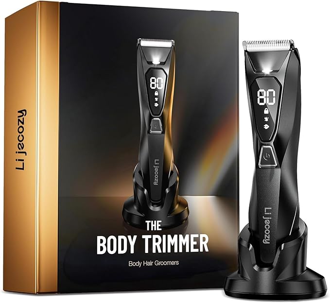 Body Hair Trimmer for Men - Pubic Hair Trimmer for Man - Electric Ball Shaver with Display & Light - Waterproof Wet/Dry Groomer kit for Groin - Wireless Charging - Ceramic Blade with 3 Comb